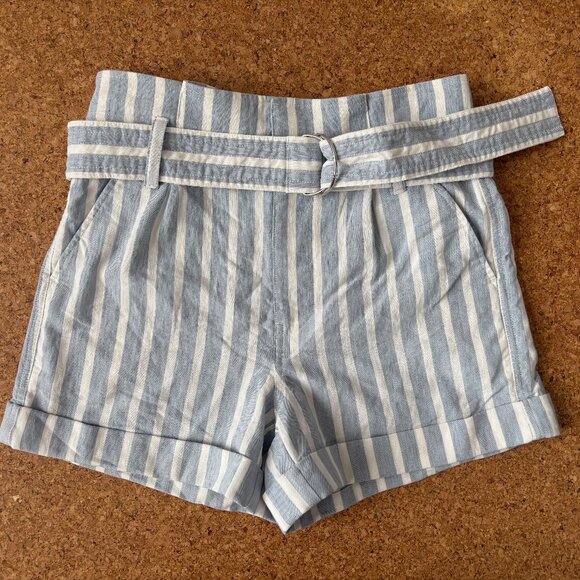 Frame Striped Casual Linen Blend Paperbag Shorts, size 00 - Picture 2 of 4